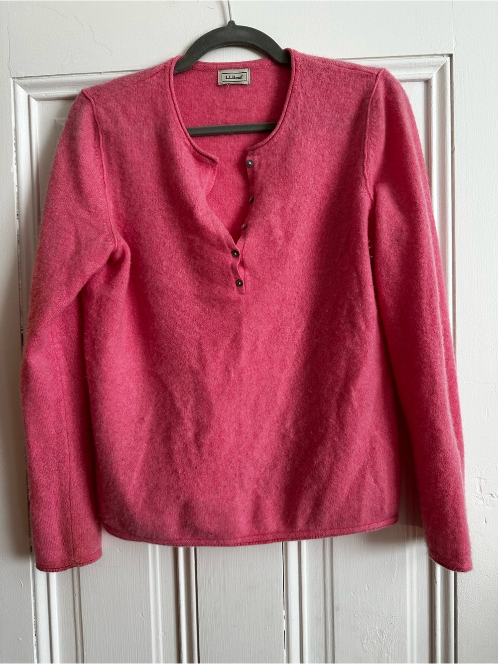 [L.L. Bean] Women's Pink Henley-Style Crewneck Sweater